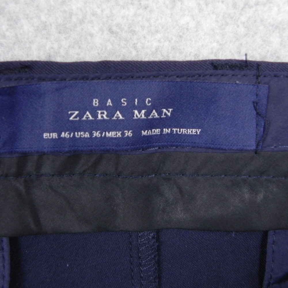 Zara Man Pants Mens 36 Basic Khaki Chino Business Casual Flat Front Navy Blue - Picture 5 of 13